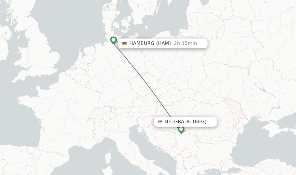 Flights from Belgrade to Hamburg route map