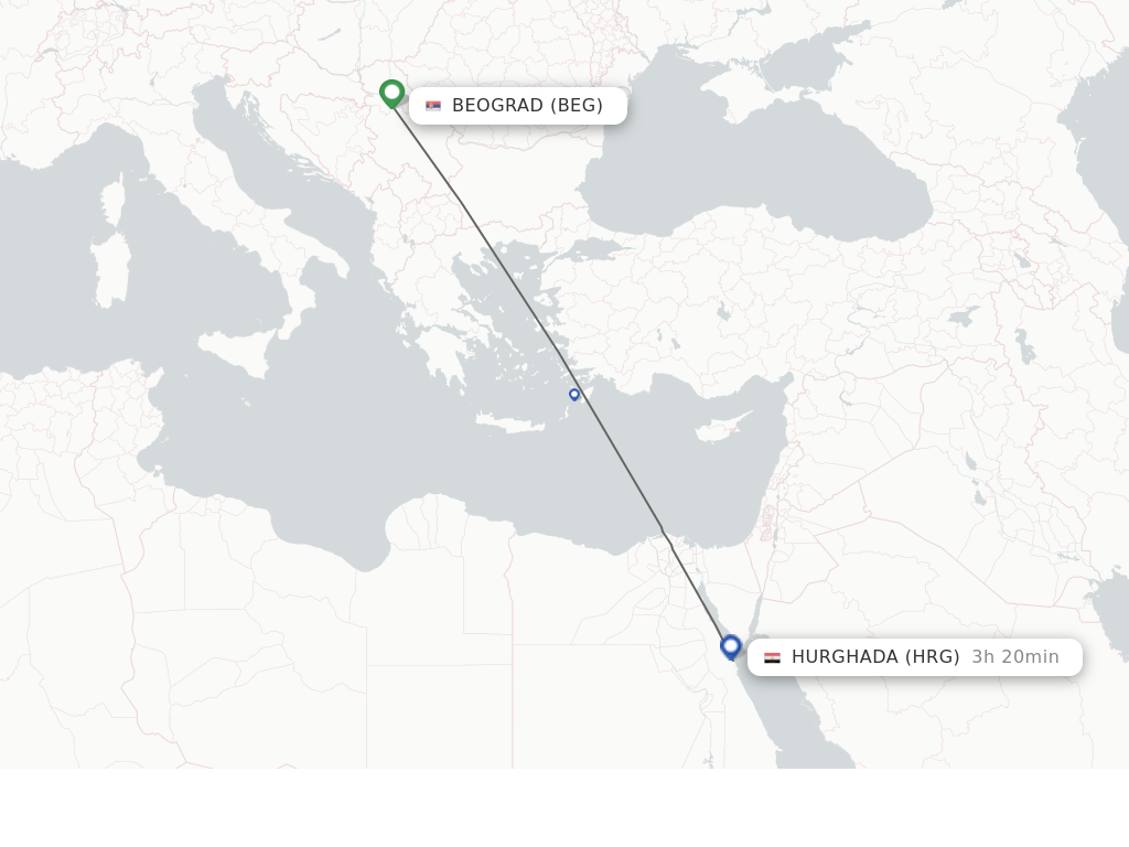 Flights from Belgrade to Hurghada route map