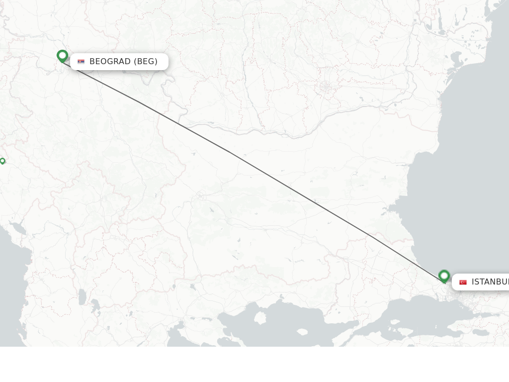 Flights from Belgrade to Istanbul route map