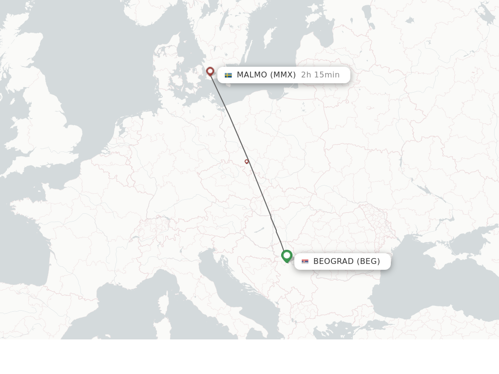Flights from Malmo to Beograd route map