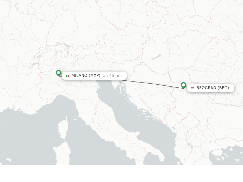 Flights from Beograd to Milano route map