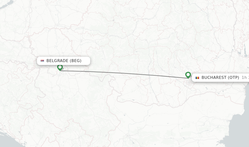 Flights from Belgrade to Bucharest route map