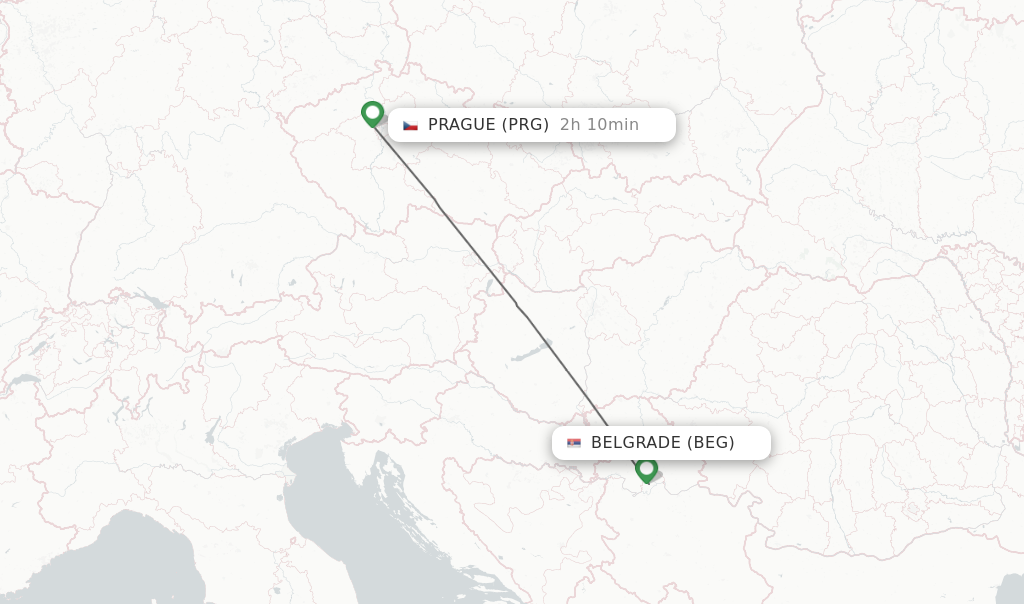 Flights from Belgrade to Prague route map