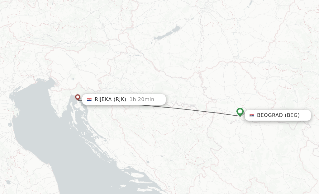 Flights from Belgrade to Rijeka route map