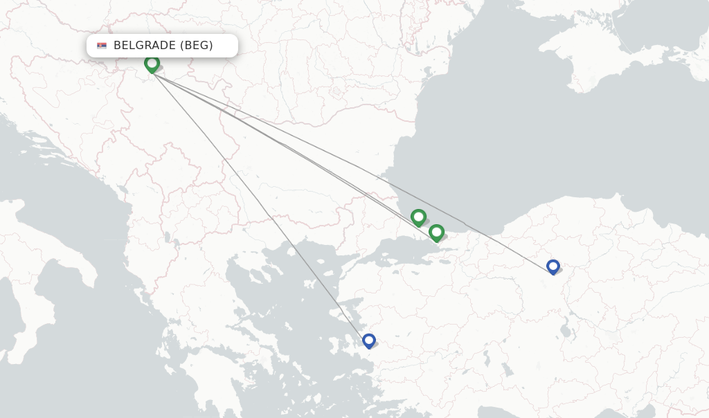 Route map with flights from Belgrade with Turkish Airlines