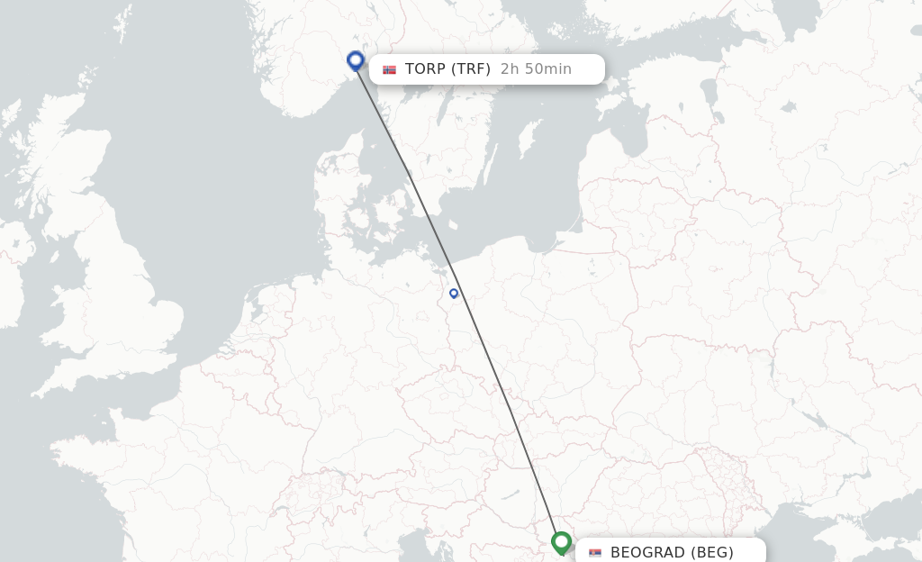 Flights from Belgrade to Sandefjord route map
