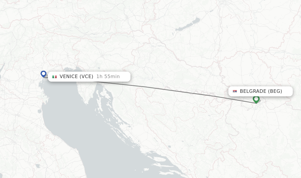 Flights from Belgrade to Venice route map