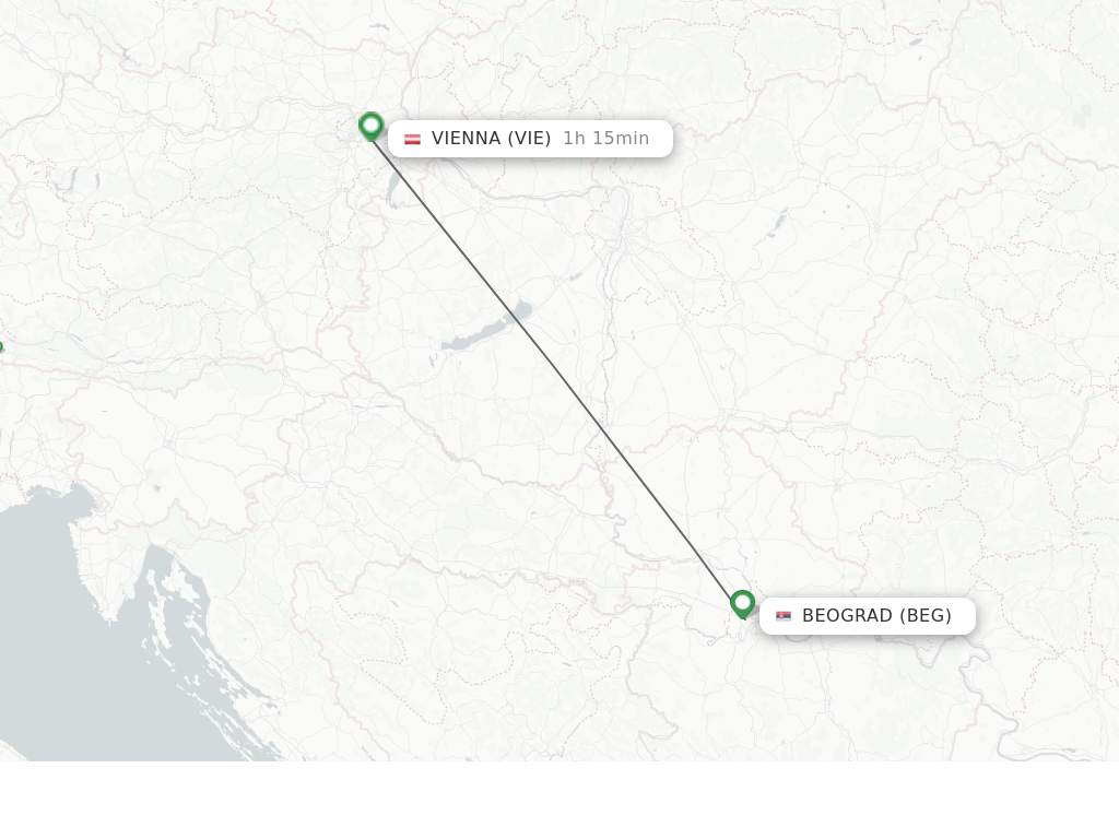 Flights from Belgrade to Vienna route map