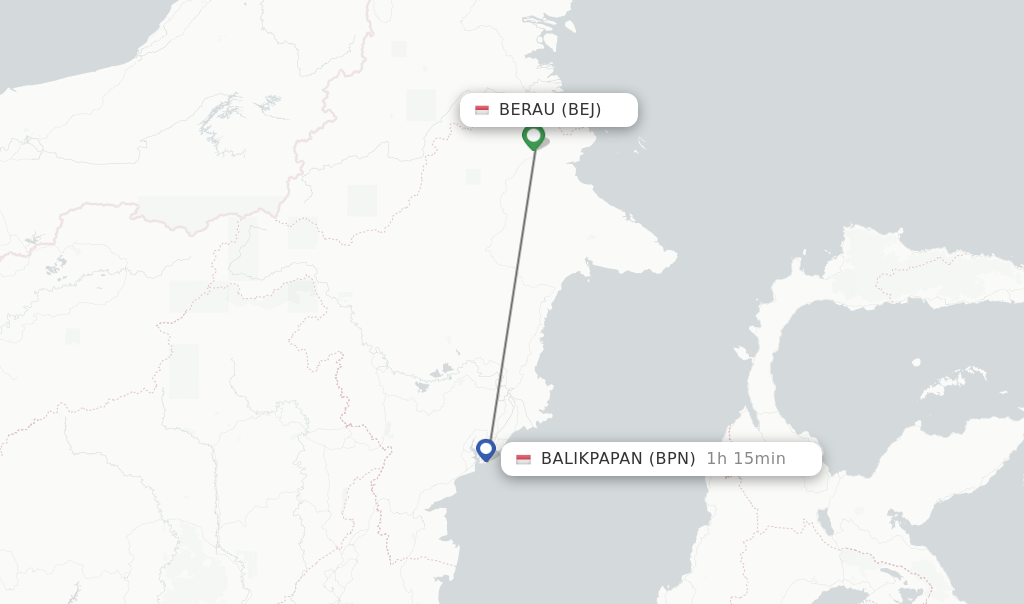 Flights from Berau to Balikpapan route map