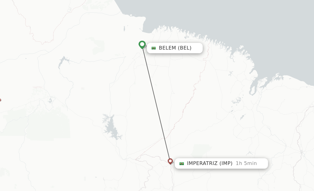 Flights from Belem to Imperatriz route map