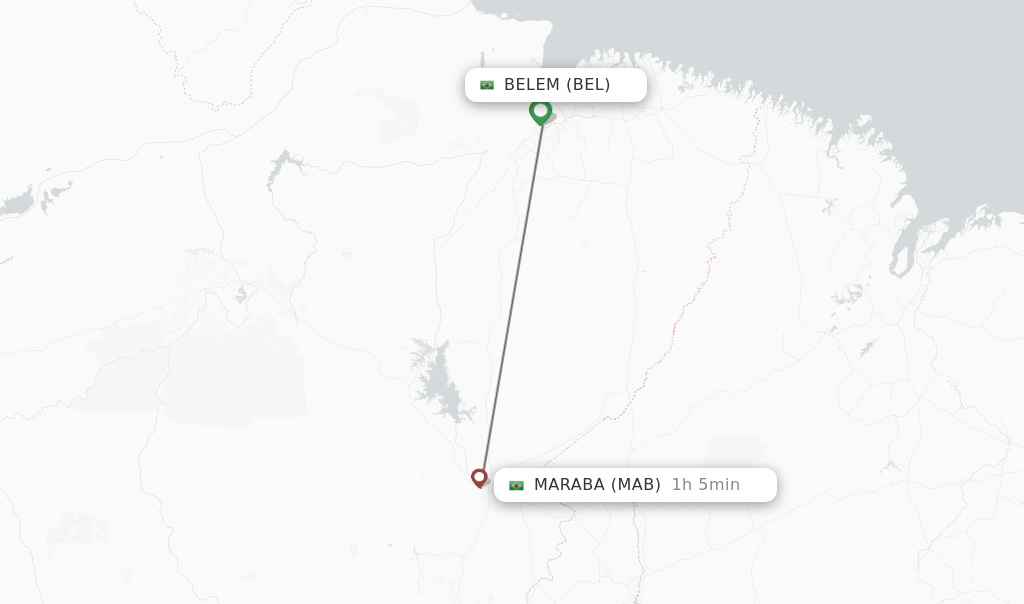 Flights from Belem to Maraba route map