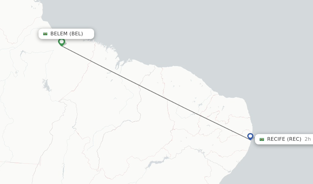 Flights from Belem to Recife route map