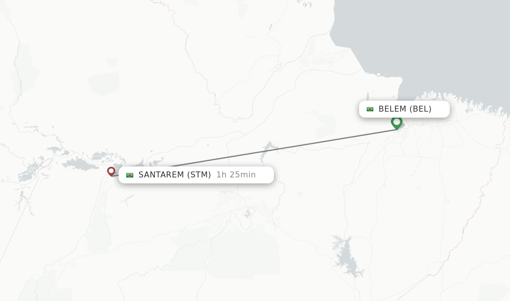 Flights from Belem to Santarem route map