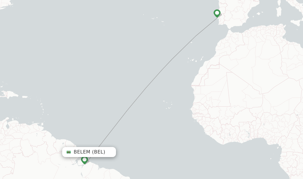 Route map with flights from Belem with TAP