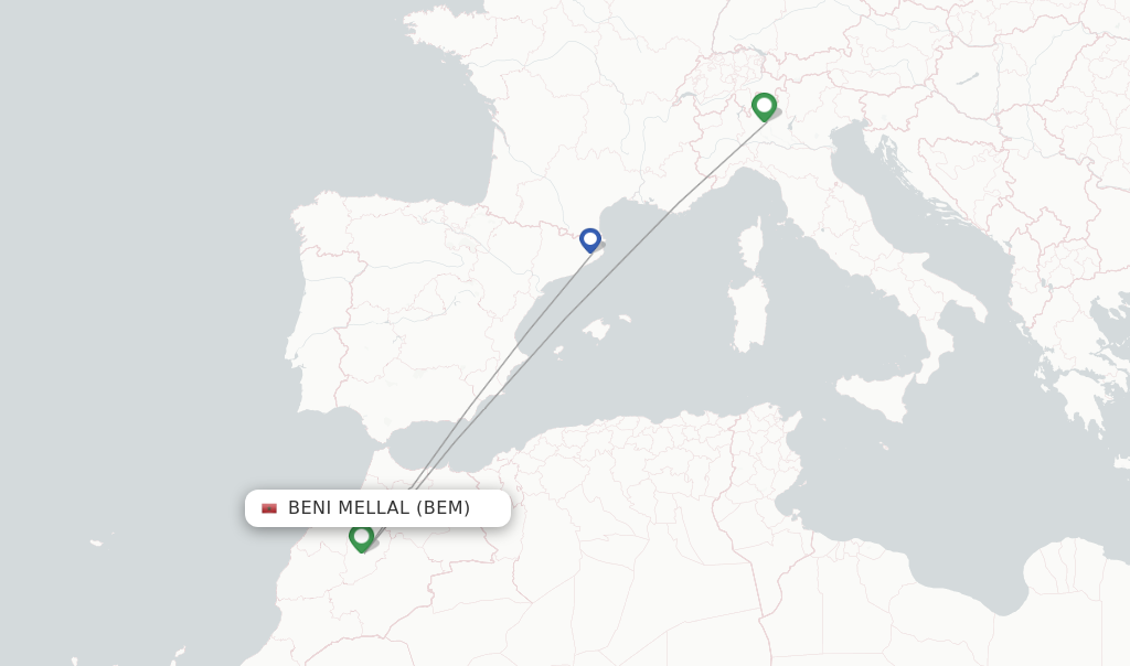 Flights from Beni Mellal to Tangier route map