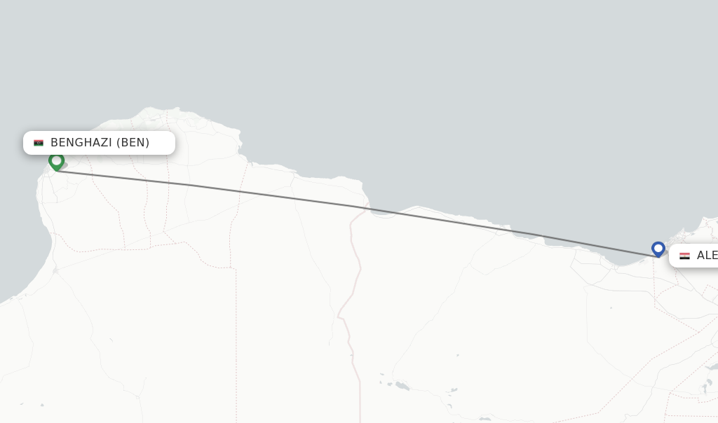 Flights from Benghazi to Alexandria route map