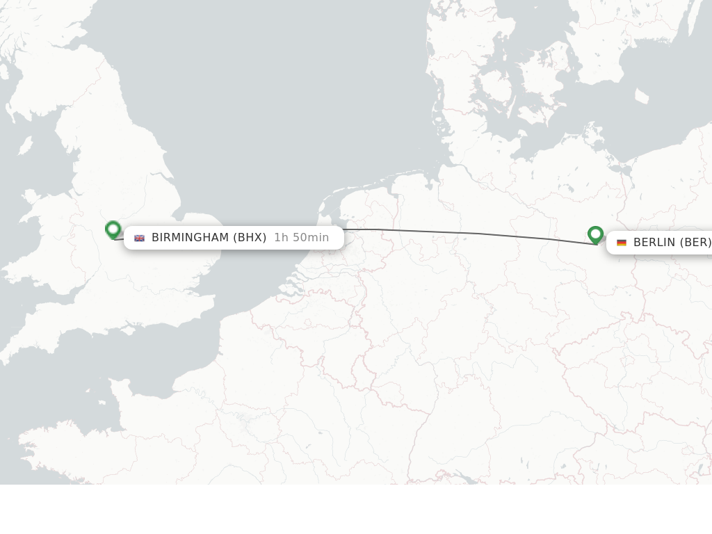 Flights from Berlin to Birmingham route map
