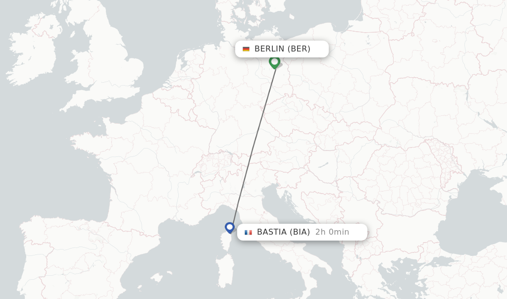 Flights from Berlin to Bastia route map
