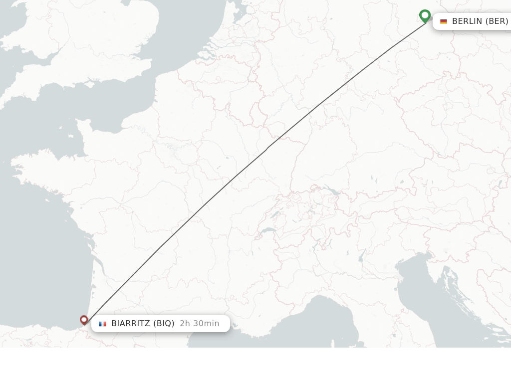 Flights from Berlin to Biarritz route map