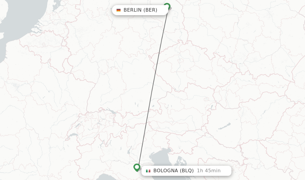 Flights from Berlin to Bologna route map