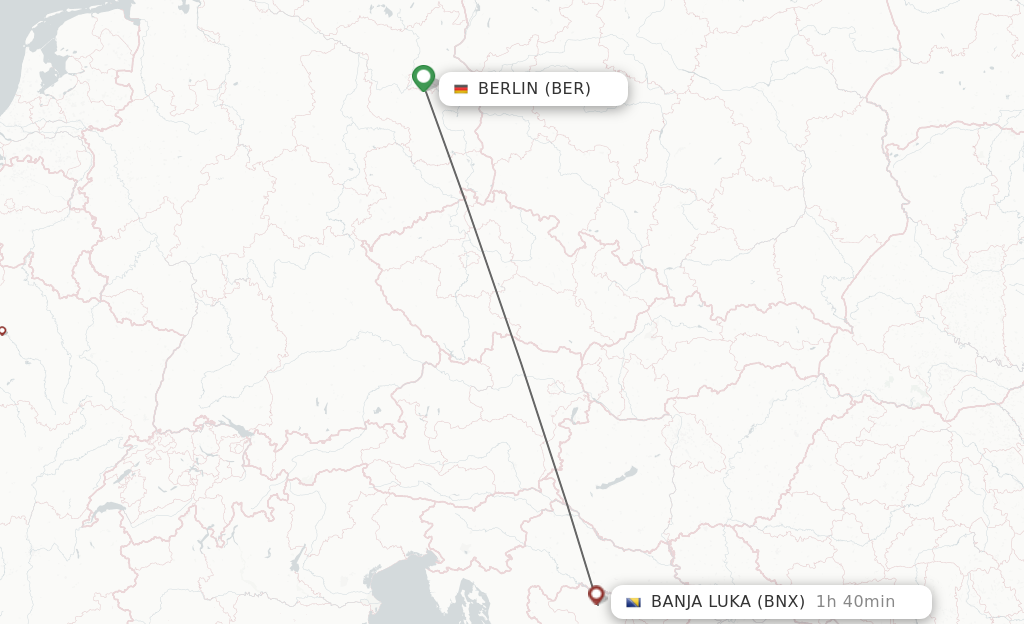 Flights from Berlin to Banja Luka route map