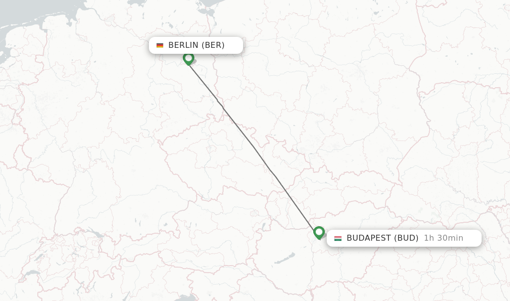 Flights from Berlin to Budapest route map