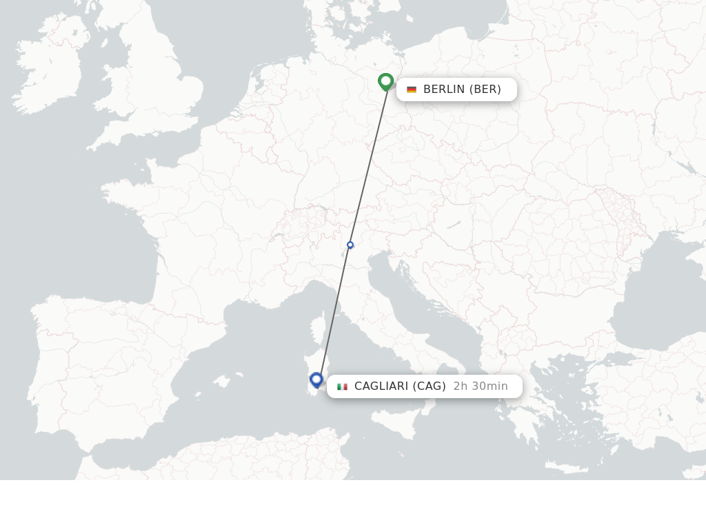 Flights from Berlin to Cagliari route map