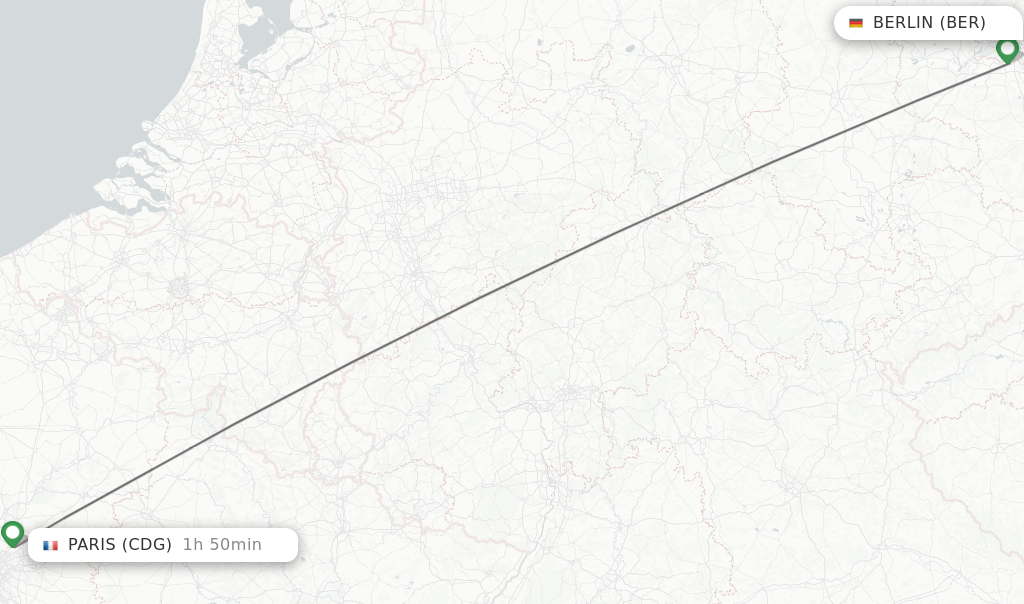 Flights from Berlin to Paris route map