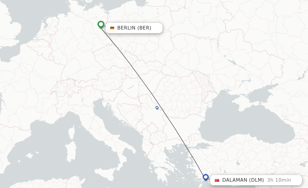 Flights from Berlin to Dalaman route map