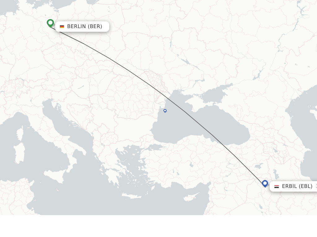 Flights from Berlin to Erbil route map