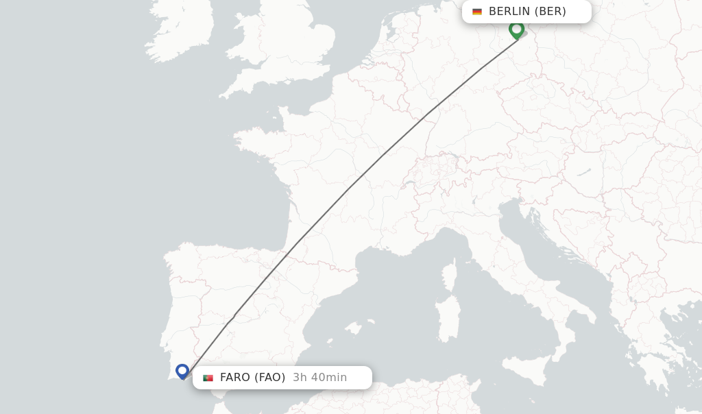 Flights from Berlin to Faro route map