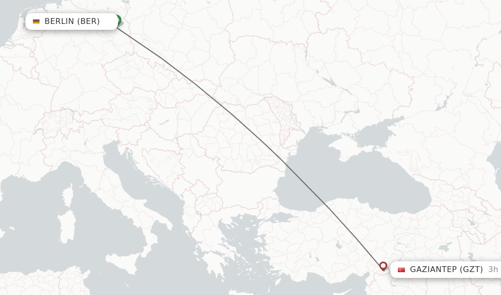 Flights from Berlin to Gaziantep route map