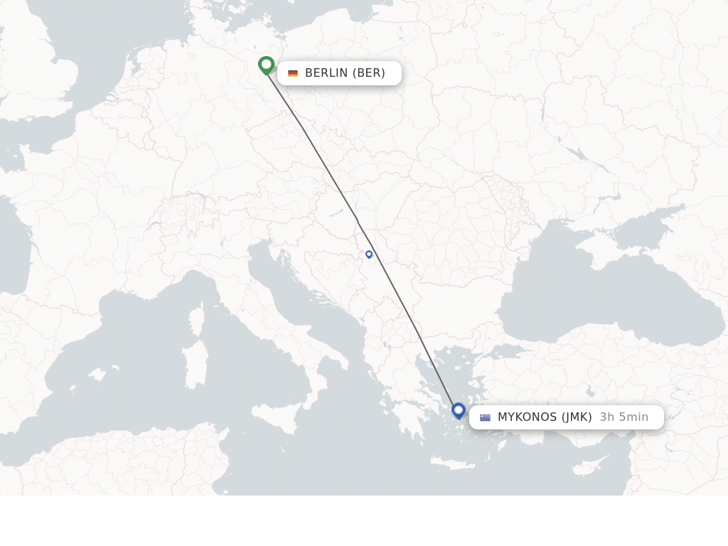 Flights from Mykonos to Berlin route map