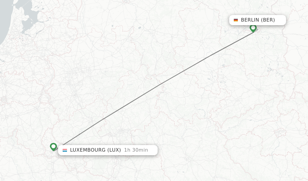 Flights from Berlin to Luxembourg route map