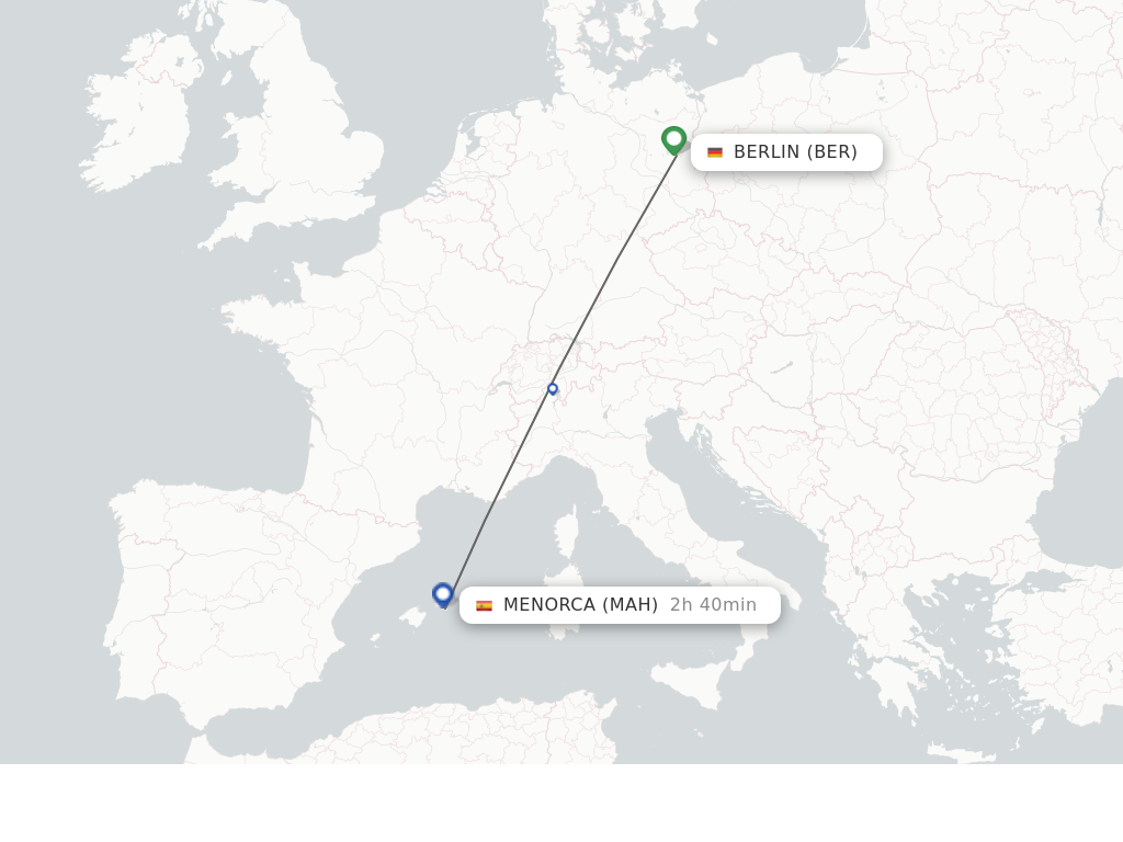 Flights from Berlin to Menorca route map