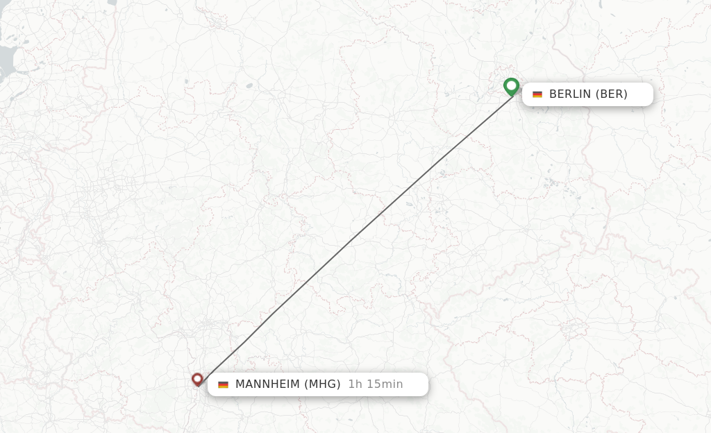 Flights from Berlin to Mannheim route map