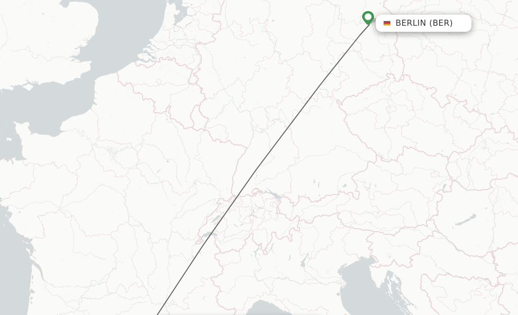 Flights from Berlin to Montpellier route map