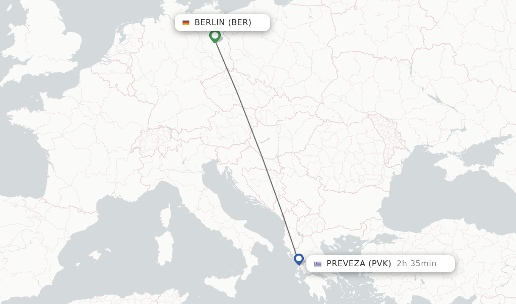 Flights from Preveza to Berlin route map