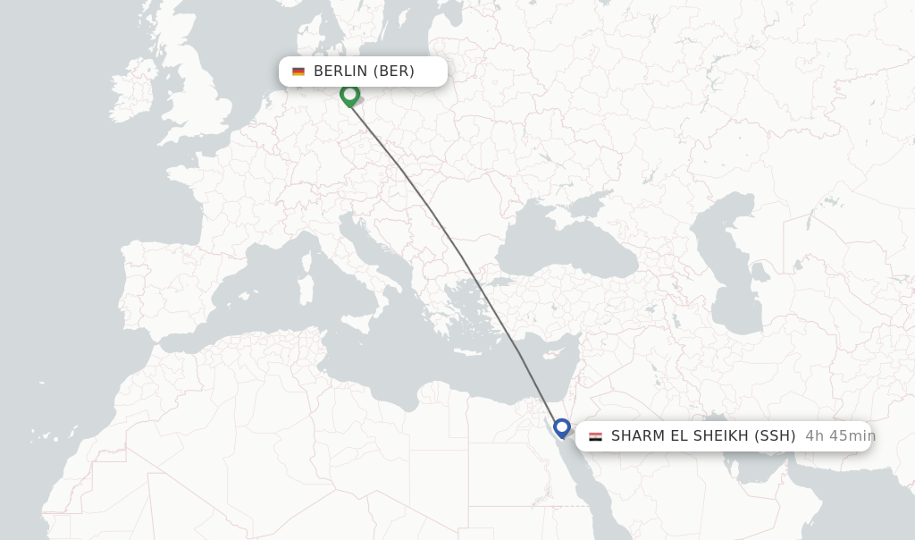 Flights from Berlin to Sharm el Sheikh route map