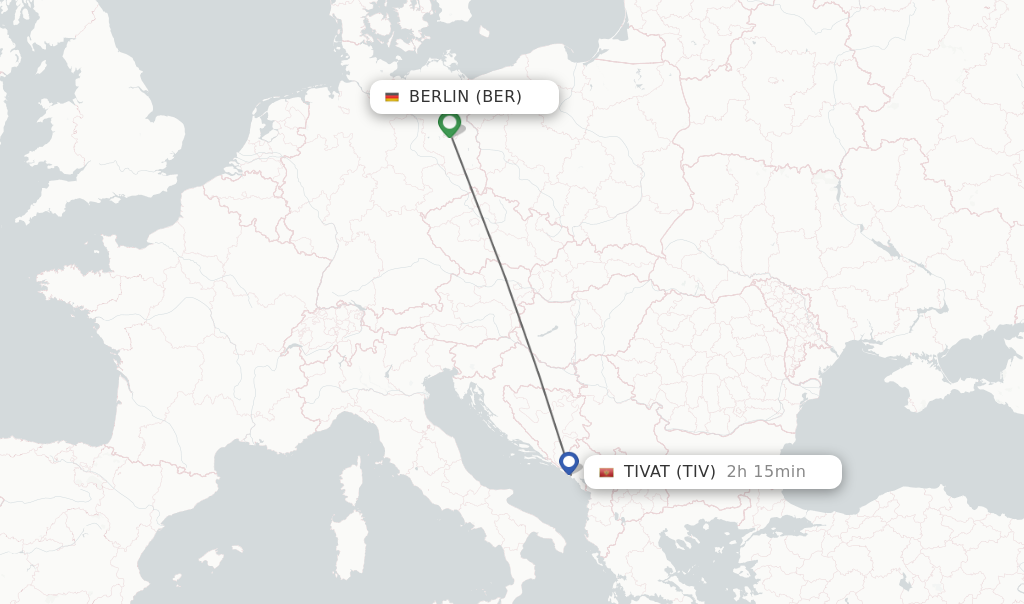 Flights from Berlin to Tivat route map