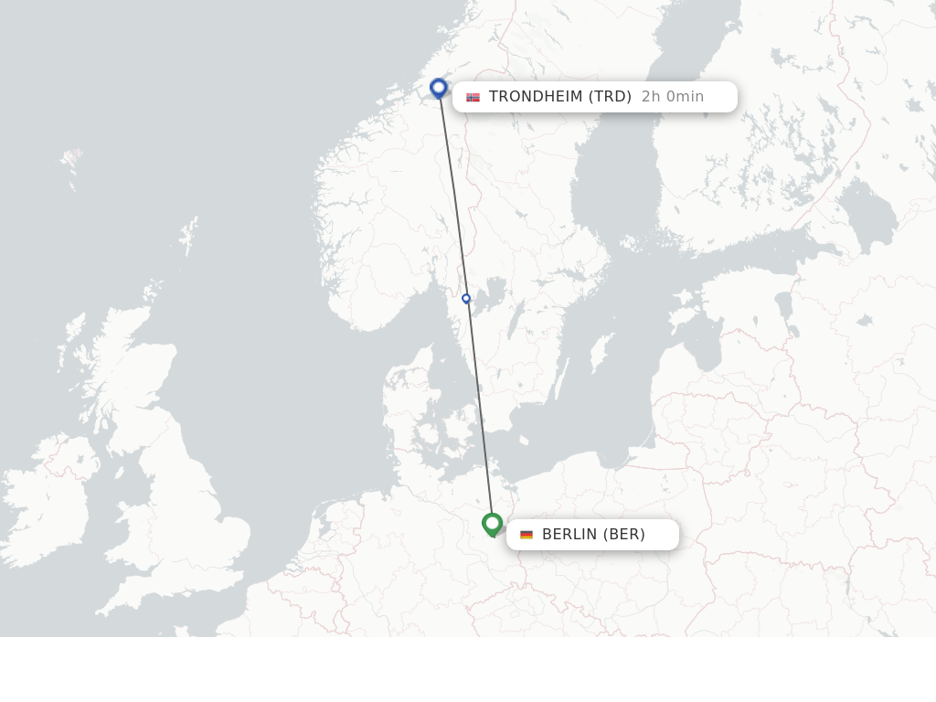 Flights from Berlin to Trondheim route map