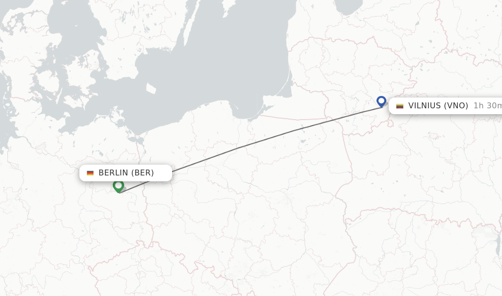 Flights from Berlin to Vilnius route map