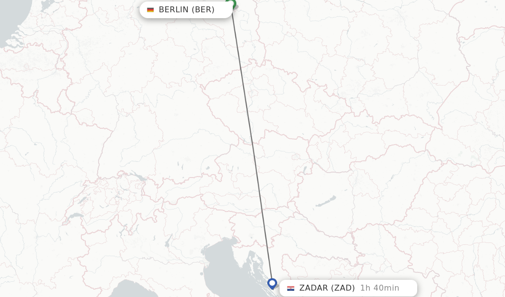 Flights from Berlin to Zadar route map