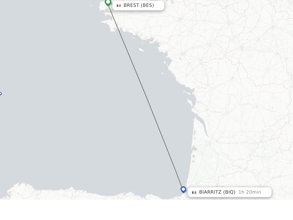 Flights from Brest to Biarritz route map