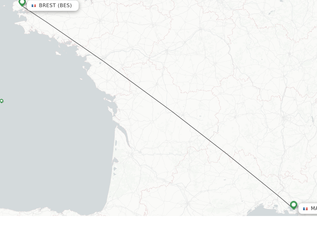 Flights from Marseille to Brest route map