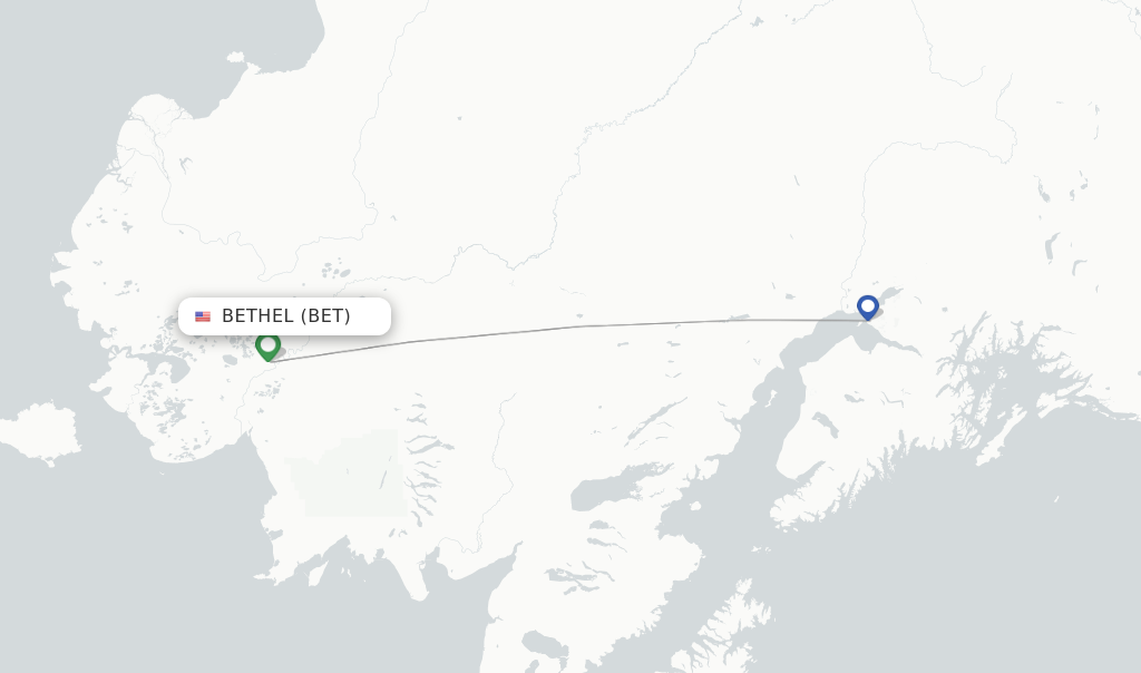 Route map with flights from Bethel with Alaska Airlines