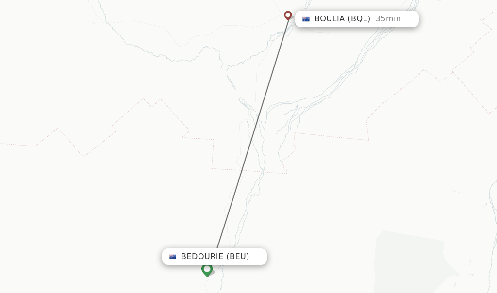 Flights from Bedourie to Boulia route map