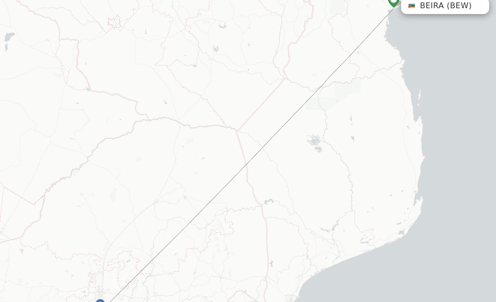 Route map with flights from Beira with Airlink