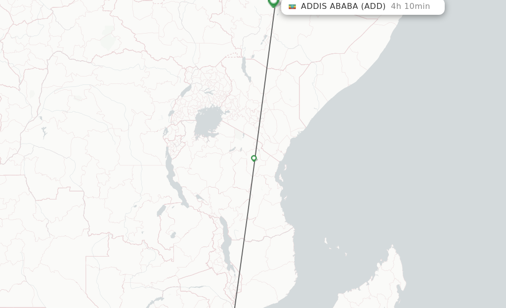 Flights from Beira to Addis Ababa route map