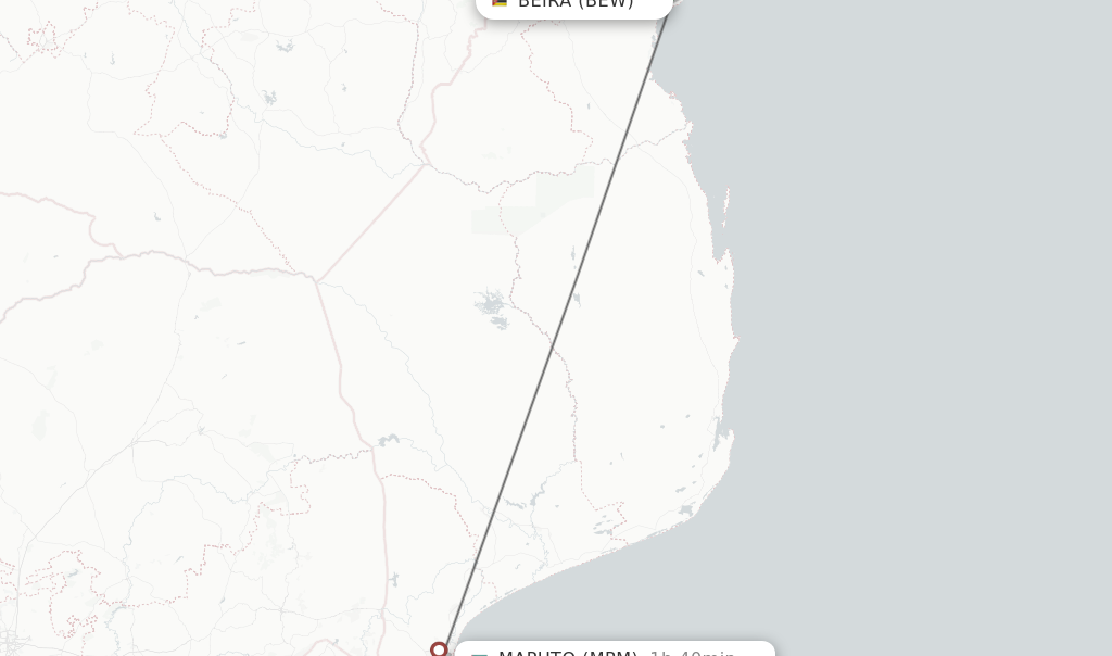 Flights from Beira to Maputo route map